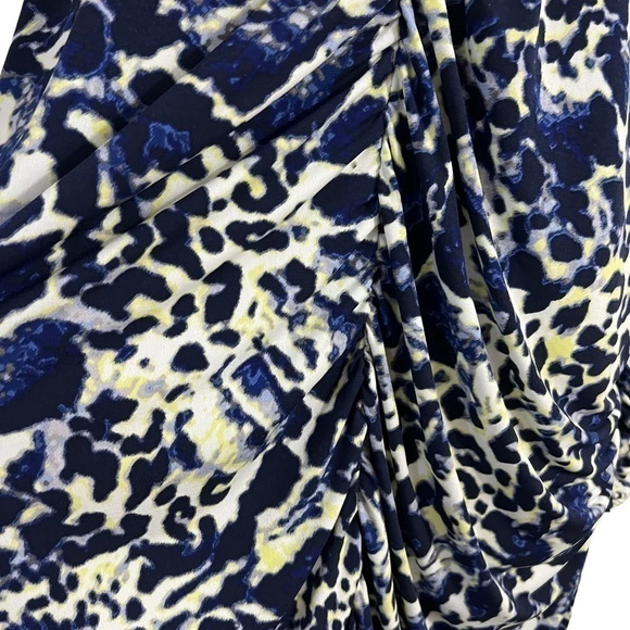 Fashion Bug Ruched Tunic Blouse 2X Stretchy Leopard Print Blue Neon Yellow White - Picture 6 of 12